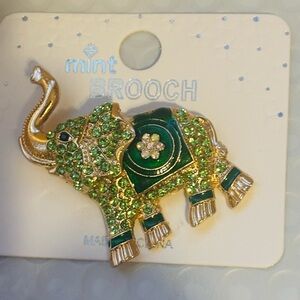 Mint Green and Gold Elephant Brooch